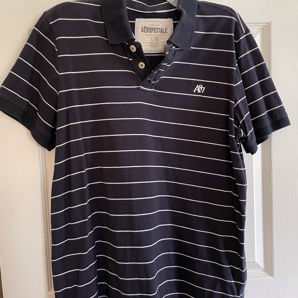 Aeropostale Men's Navy Striped Polo Shirt